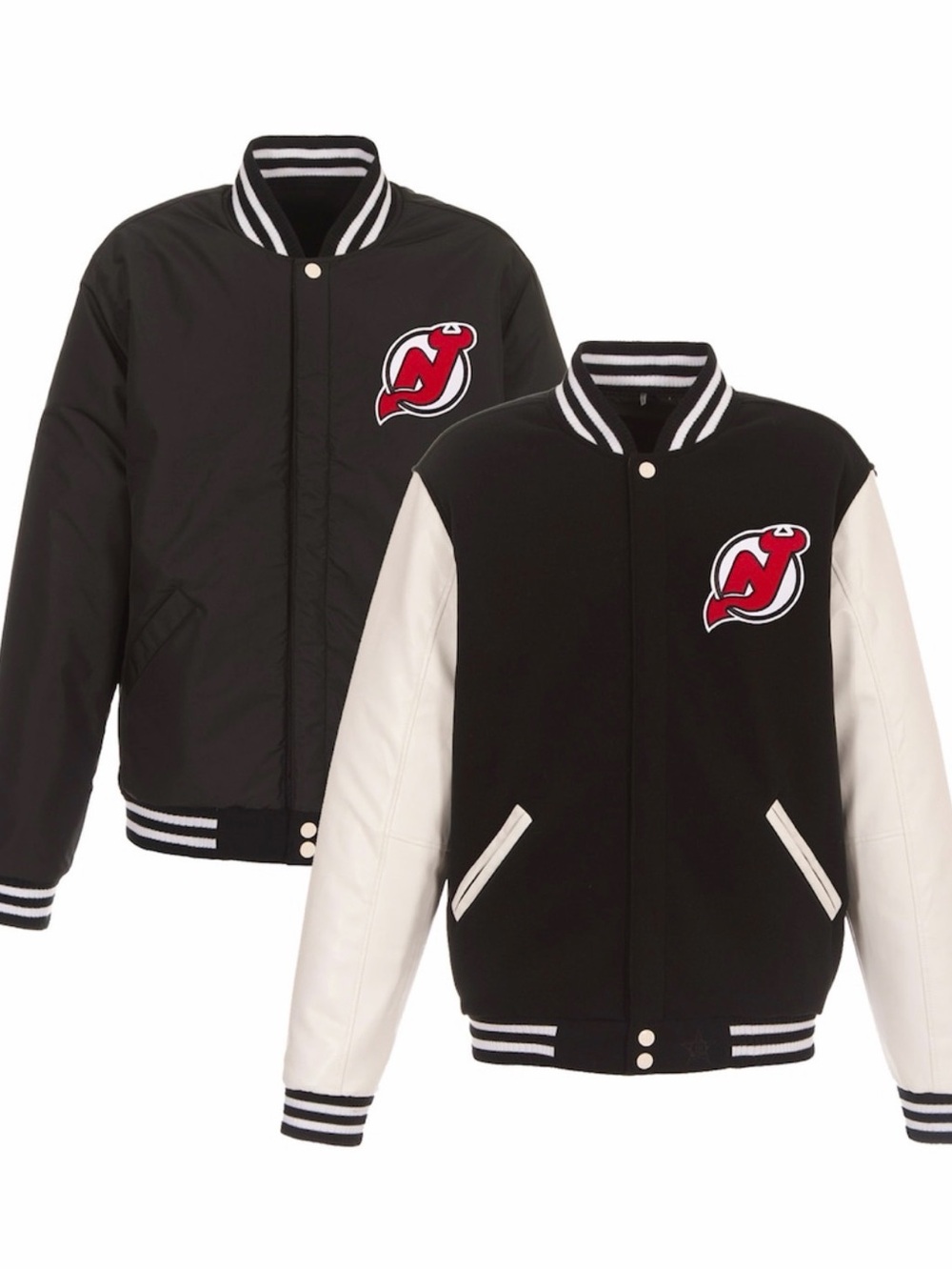 New Jersey Devils Black/White Reversible Fleece Jacket with Faux Leather Sleeves